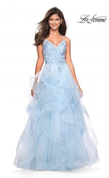 Picture of: Floor Length Tulle Dress with Floral Embellishments in Powder Blue, Style: 27579, Main Picture