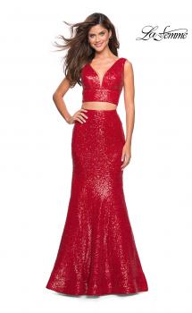 Picture of: Fully sequin Two Piece Floor Length Prom Gown in Red, Style: 27590, Main Picture