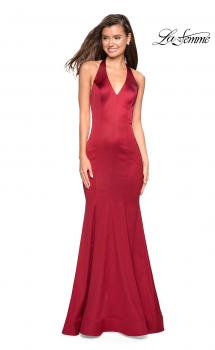 Picture of: Form Fitting Halter Satin Dress with Open Back in Red, Style: 27653, Main Picture
