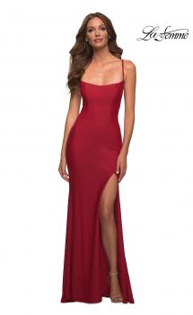 Picture of: Long Prom Dress in Luxurious Jersey with Slit in Red, Main Picture