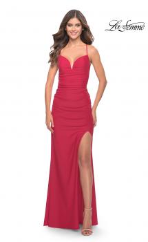 Picture of: Long Jersey Dress with Slit and V Neckline in Red, Style: 31450, Style: 31450
