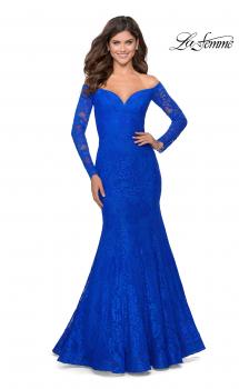 Picture of: Off the Shoulder Lace Long Sleeve Prom Dress in Royal Blue, Style: 28569, Main Picture