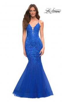Picture of: Mermaid Tulle and Lace Jeweled Prom Dress in Royal Blue, Main Picture