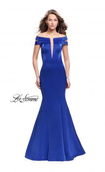 Picture of: Satin Off the Shoulder Mermaid Prom Dress with V Neck in Sapphire Blue, Style: 25903, Main Picture