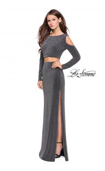 Picture of: Two Piece Cold Shoulder Prom Dress with Side Skirt Slit in Silver, Style: 25256, Main Picture