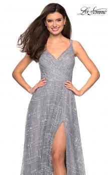 Picture of: Printed Sequin Dress with High Slit and Open Back in Silver, Style: 27715, Main Picture