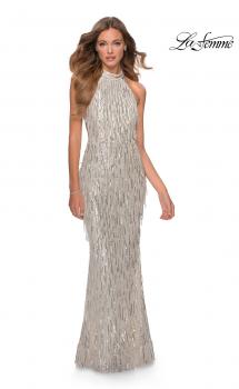 Picture of: High Neck Sequin Fringe Dress with Tie Up Back in Silver, Style: 28819, Main Picture