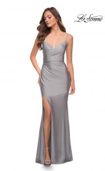 Picture of: Rhinestone Jersey Gown with Wrap Style Front in Silver, Style 29938, Main Picture