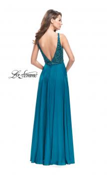 Picture of: A-Line Prom Gown with Chiffon Skirt and Beaded Bodice in Teal, Style: 26053, Main Picture