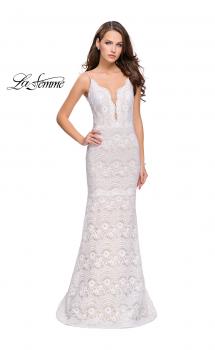 Picture of: Beaded Lace Prom Dress with Mermaid Skirt in White, Style: 26106, Main Picture