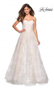 Picture of: Strapless Long Ball Gown with Floral Printed Design in White, Style: 27324, Main Picture