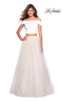 Picture of: Off the Shoulder Two Piece Dress with Textured Skirt in White, Style: 27478, Main Picture