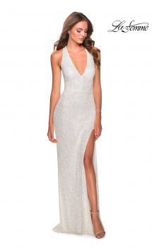 Picture of: Chic Sequin Prom Dress with Criss Cross Open Back in White, Style: 28659, Main Picture