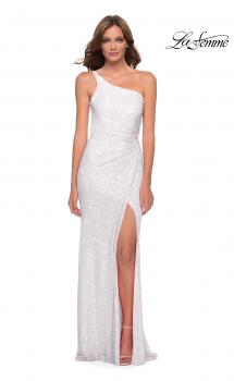 Picture of: Sequin Gown with One Shoulder Top and Open Back in White, Style 29962, Main Picture
