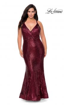 Picture of: Sequin Plus Size Prom Dress with Criss Cross Back in Wine, Style: 29051, Main Picture