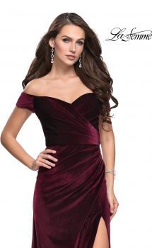 Picture of: Off the Shoulder Mermaid Gown with Strappy Back and Train in Wine, Style: 25213, Main Picture