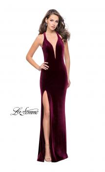 Picture of: Long Velvet Prom Dress with Deep V and Side Leg Slit in Wine, Style: 25363, Main Picture