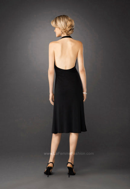 Picture of: Short Halter Dress with Brooch and Open Back in Black, Style: 12839, Back Picture