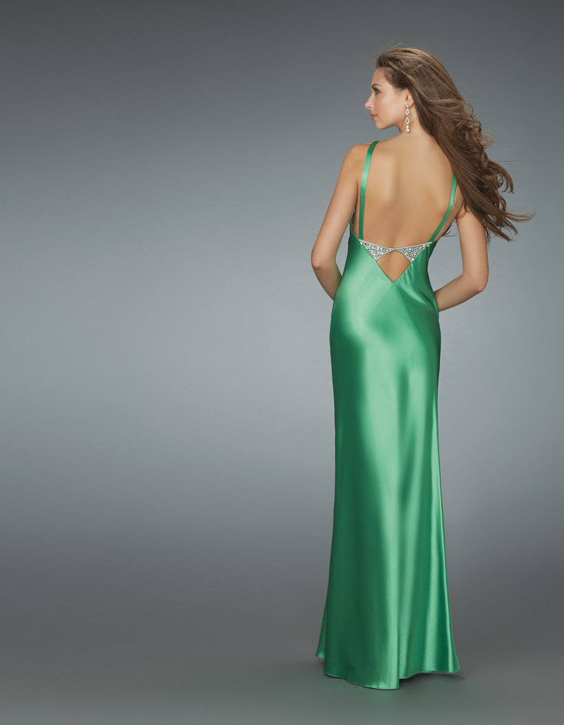 Picture of: Deep V Neck Prom Dress with Center Slit in Green, Style: 14600, Back Picture