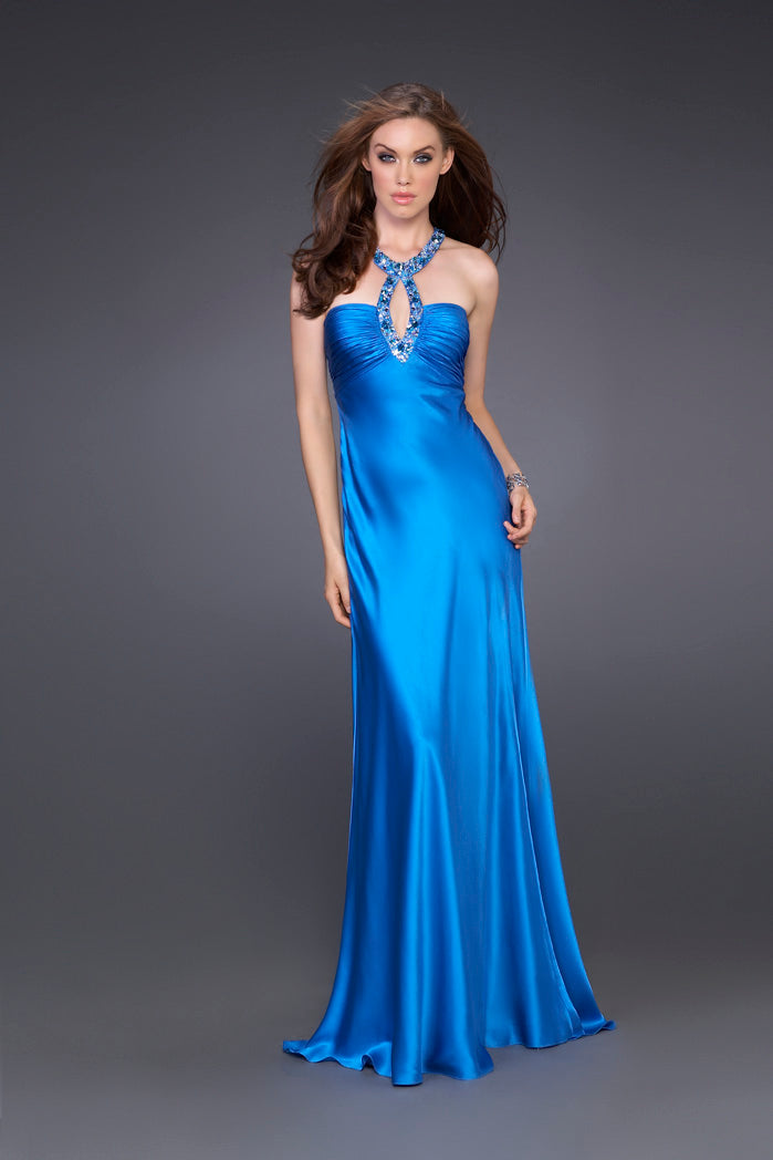 Picture of: Sleek Gown with Key Hole Neckline and Open Back in Blue, Style: 15578, Main Picture