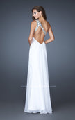 Picture of: Embellished One Shoulder Chiffon Dress with Belt and Slit in White, Style: 18635, Back Picture