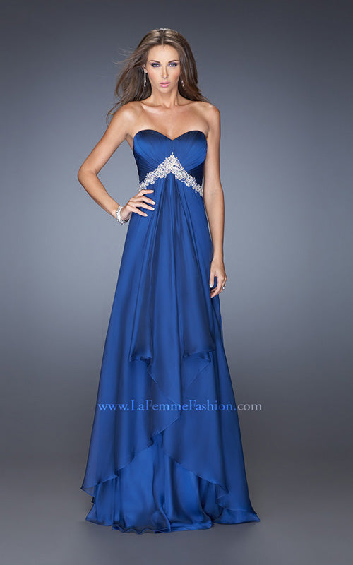 Picture of: Strapless Prom Gown with Pleated Bodice and Tiered Skirt in Blue, Style: 19756, Main Picture