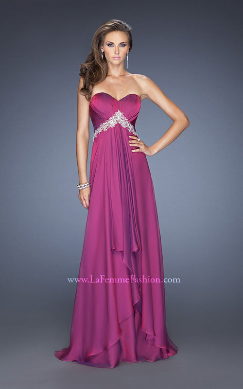 Picture of: Strapless Prom Gown with Pleated Bodice and Tiered Skirt in Pink, Style: 19756, Detail Picture 1