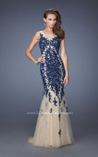 Picture of: Long Lace Mermaid Dress with Tulle Skirt and Lace in Blue, Style: 19916, Detail Picture 1