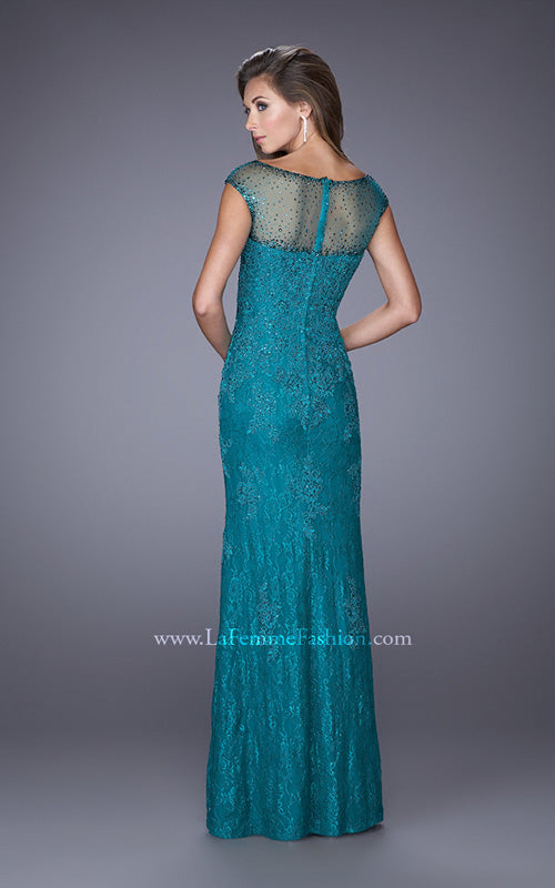 Picture of: Embellished Lace Evening Dress with Cap Sleeves in Blue, Style: 20673, Back Picture
