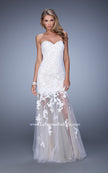 Picture of: Long Lace Dress with Sheer Tulle Skirt and Beaded Lace in White, Style: 21174, Detail Picture 1