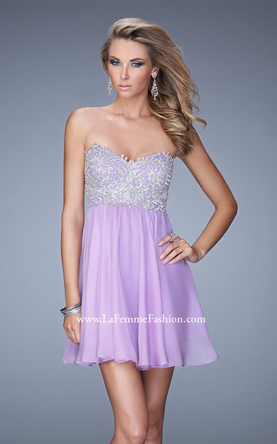 Picture of: Empire Waist Cocktail Dress with Embroidered Bodice in Purple, Style: 21332, Main Picture