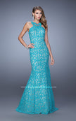 Picture of: Lace Mermaid Prom Dress with Sheer Halter Neckline in Peacock, Style: 21389, Detail Picture 3