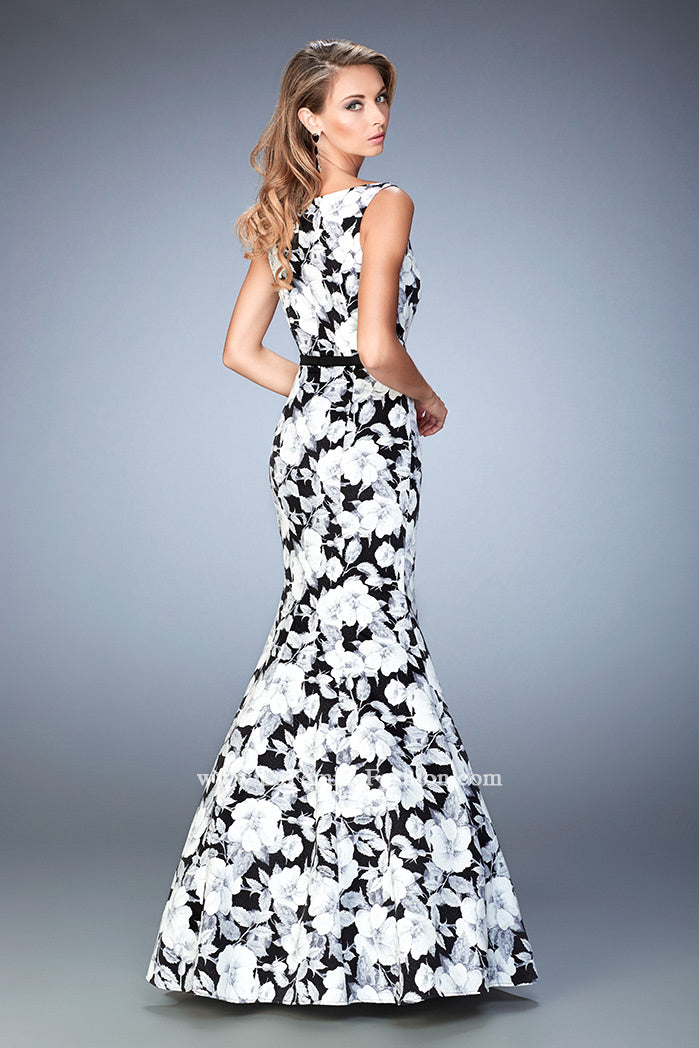 Picture of: Monochromatic Floral Print Mermaid Prom Dress in Print, Style: 22494, Back Picture