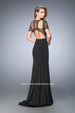 Picture of: Beaded Jersey Prom Dress with Sheer Bodice and Train in Black, Style: 22647, Main Picture