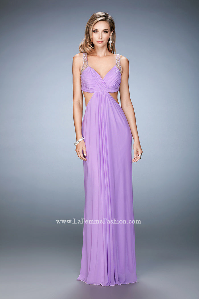 Picture of: Long Prom Gown with Open Back and Stud Detail in Purple, Style: 22729, Main Picture
