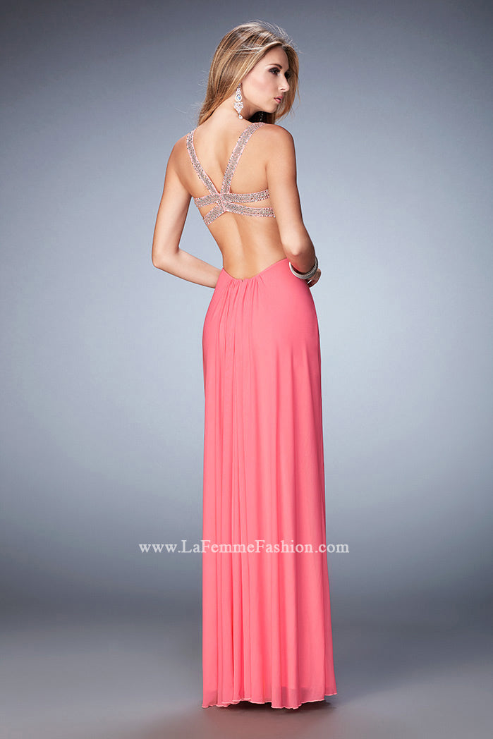 Picture of: Long Prom Gown with Open Back and Stud Detail in Purple, Style: 22729, Back Picture