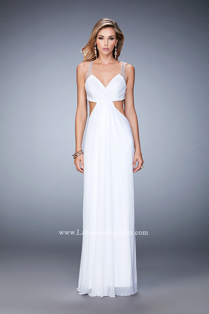 Picture of: Long Prom Gown with Open Back and Stud Detail in White, Style: 22729, Detail Picture 2