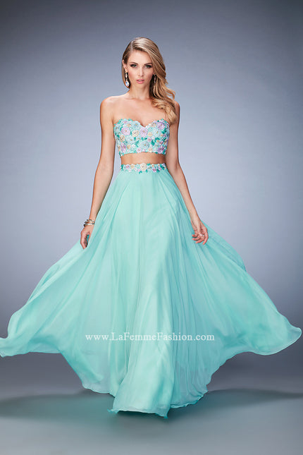 Picture of: Two Piece Prom Dress with Floral Lace Applique in Green, Style: 22732, Main Picture