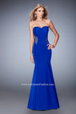 Picture of: Mermaid Jersey Prom Gown with Cut Outs and Stones in Blue, Style: 22806, Main Picture