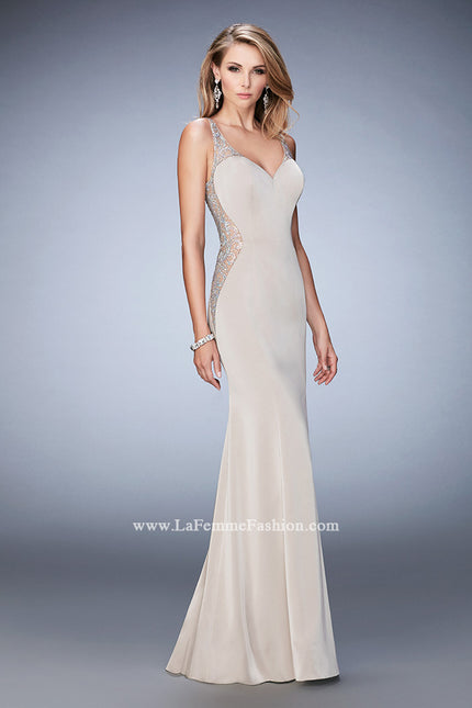 Picture of: Jersey Prom Gown with Sheer Back, Sides, and Straps in Nude, Style: 22808, Main Picture