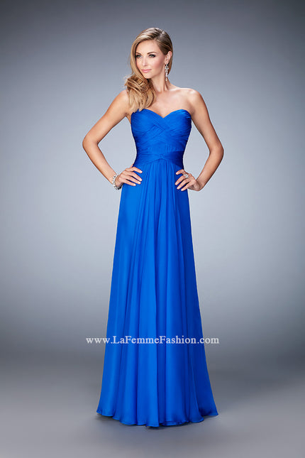 Picture of: Gathered Chiffon Prom Gown with Sweetheart Neck in Blue, Style: 22815, Main Picture