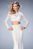 Picture of: Two Piece Lace Dress with Sheer Detail and Train in White, Style: 22871, Main Picture