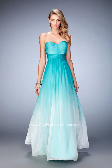 Picture of: Long Ombre Chiffon Gown with Gathered Bodice in Blue, Style: 22880, Main Picture