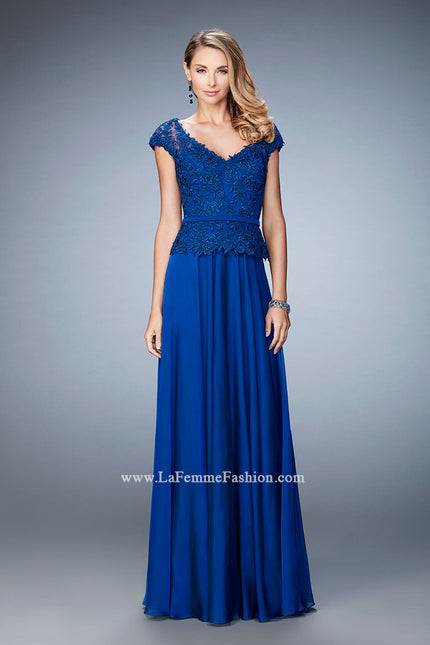 Picture of: Chiffon Evening Dress with Fitted Belt in Blue, Style: 23085, Main Picture