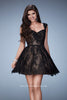 Picture of: Short Lace Dress with Cap Sleeves and Open Back in Black, Style: 23374, Main Picture