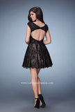 Picture of: Short Lace Dress with Cap Sleeves and Open Back in Black, Style: 23374, Back Picture