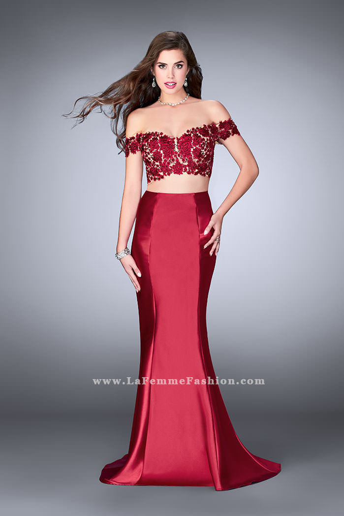 Picture of: Two Piece off the Shoulder Prom Dress with Lace Detail in Red, Style: 24413, Main Picture