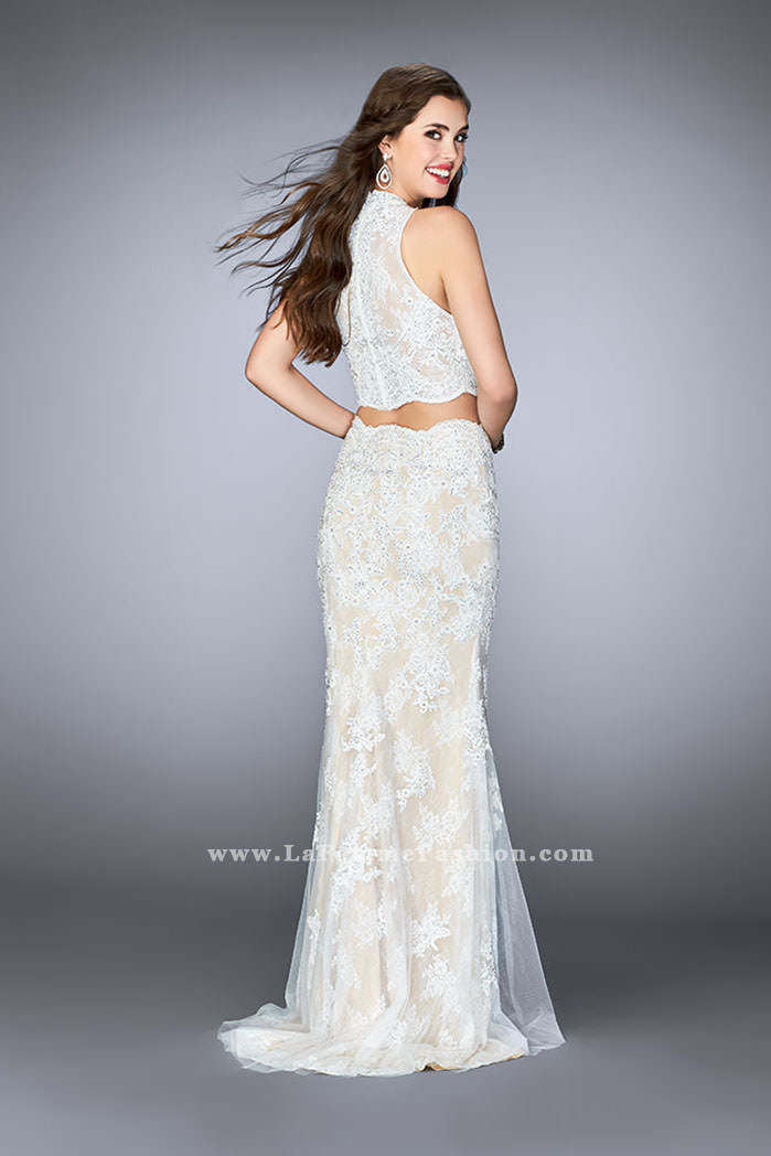 Picture of: Two Piece Lace Prom Dress with Flare Skirt in White, Style: 24615, Back Picture