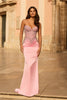 Picture of: Strapless Beaded Corset Gown with Ruching and Lace-Up Back in Baby Pink, Style: 33765, Main Picture