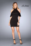 Picture of: Ruffle Halter Top Dress with Tight Jersey Skirt in Black, Style: 25147, Detail Picture 8